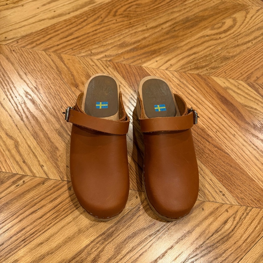 Brown Leather Clogs Size 38 Slip On Mule Shoes Minimalist Comfort Clog